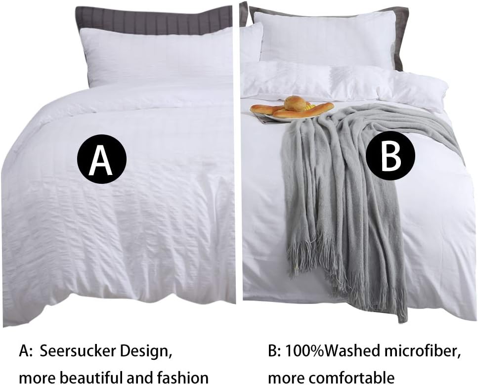 AveLom White Duvet Cover King (104 x 90 inches), 3 Pieces (1 Duvet Cover + 2 Pillow Cases), Seersucker Textured Ultra Soft Washed Microfiber, Textured Duvet Cover with Zipper Closure, Corner Ties