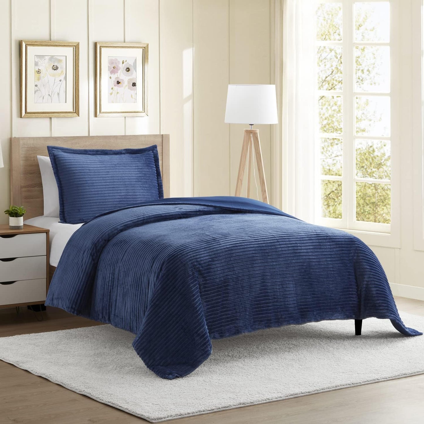 Hearth & Harbor Premium Flannel Duvet Cover Set - 3 PC Reversible Full Comforter Cover Set with Microfiber Back - 1 Velvet Duvet Cover Full & 2 Pillow Shams 80 x 90 inches - Charcoal Gray