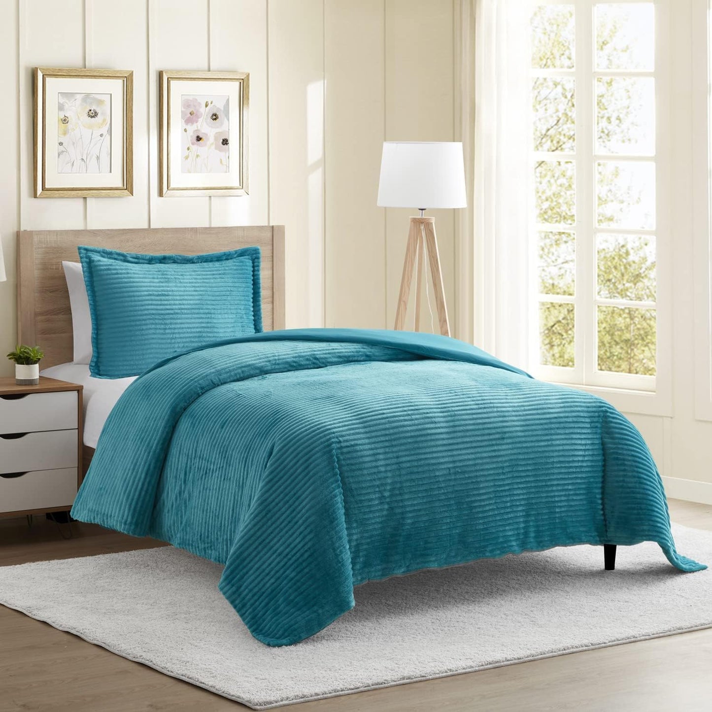 Hearth & Harbor Premium Flannel Duvet Cover Set - 3 PC Reversible Full Comforter Cover Set with Microfiber Back - 1 Velvet Duvet Cover Full & 2 Pillow Shams 80 x 90 inches - Charcoal Gray
