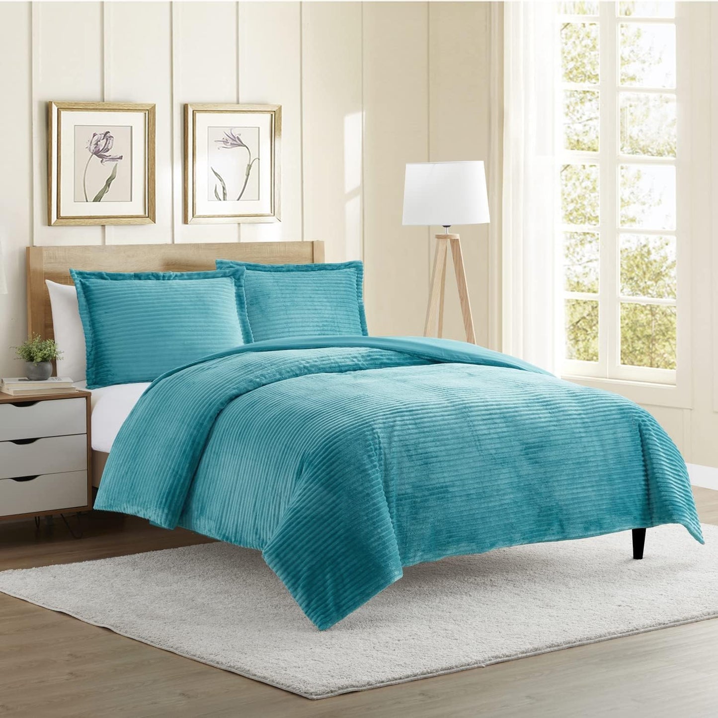 Hearth & Harbor Premium Flannel Duvet Cover Set - 3 PC Reversible Full Comforter Cover Set with Microfiber Back - 1 Velvet Duvet Cover Full & 2 Pillow Shams 80 x 90 inches - Charcoal Gray
