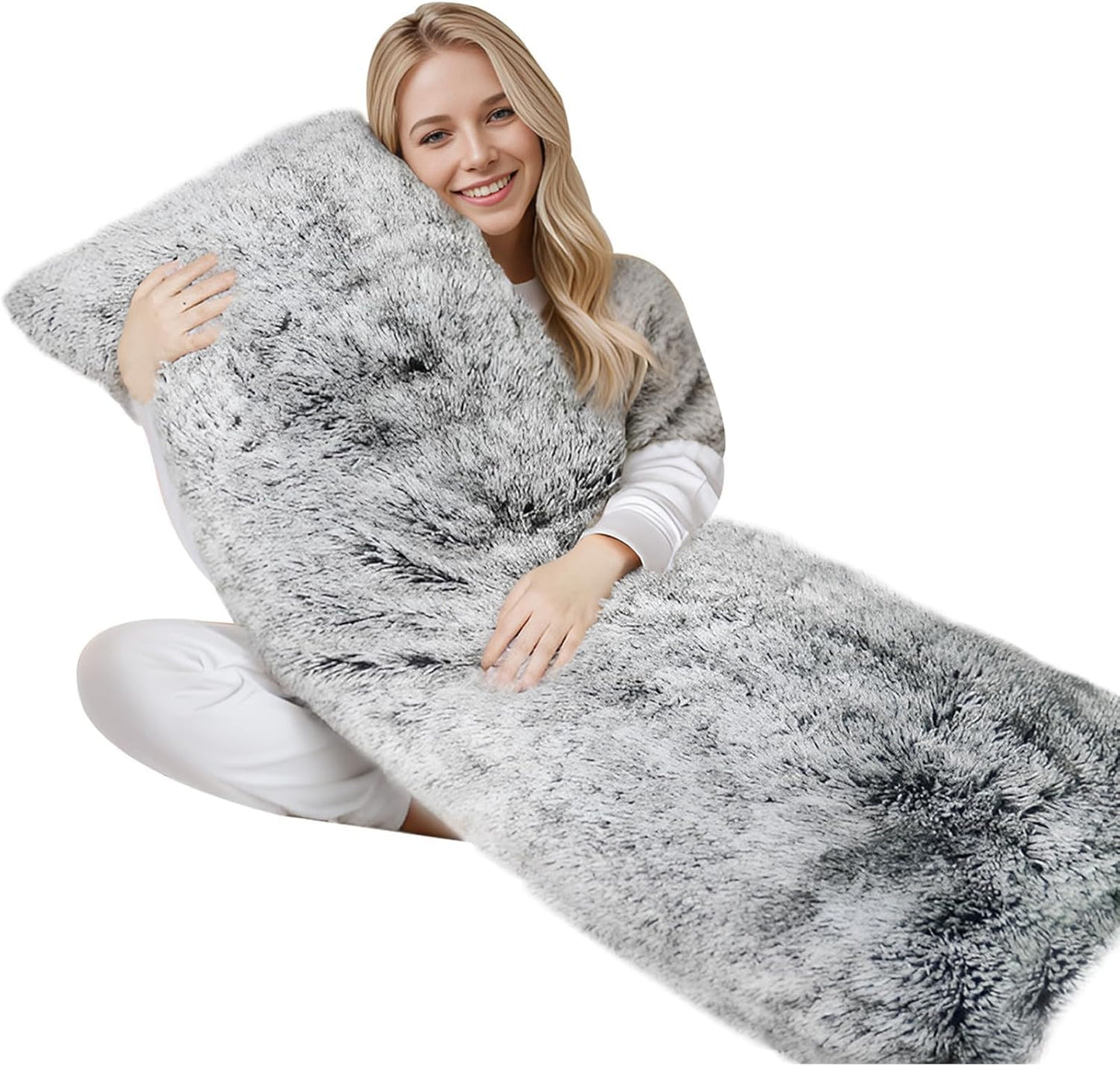 ZonLi Fluffy Body Pillow, Full Body Pillows for Adults, Long Pillow for Sleeping with Removable Cover and Adjustable Filling for Side Sleeper & Pregnancy,Large and Firm Pillow, Machine Washable(Grey)