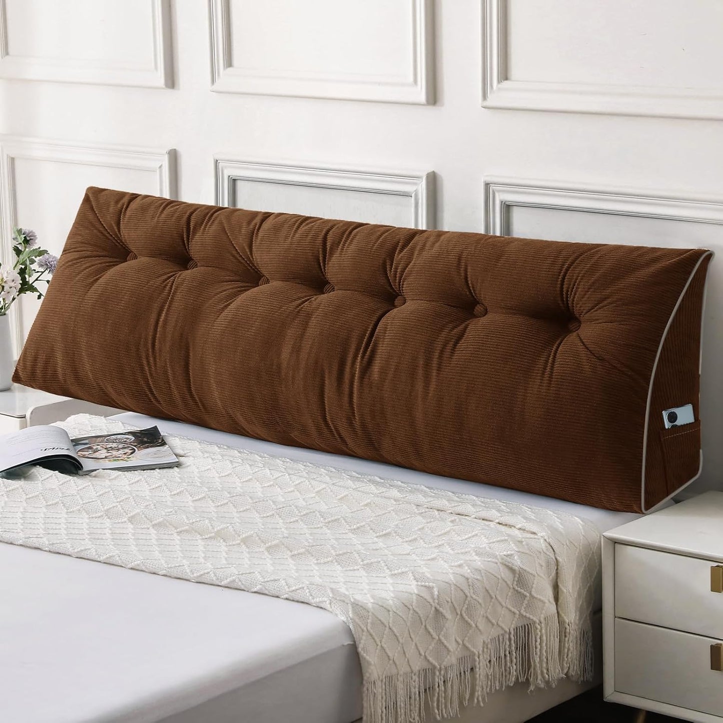 Sasttie Headboard Pillow Queen, Triangular Wedge Pillow Headboard, Wedge Headboard Pillow for Bed Sofa, Daybed Pillows for Sitting up, Reading or Working with Removable Cover, Dark Grey