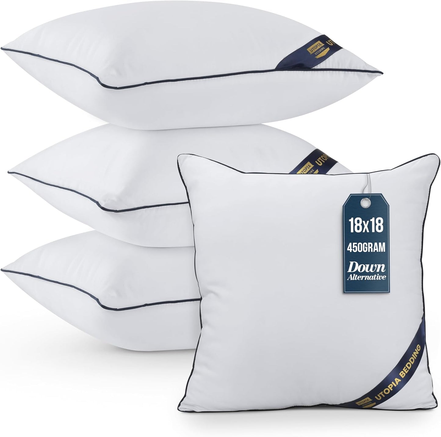 Utopia Bedding Throw Pillow Inserts (Pack of 4, White), 18 x 18 Inches Decorative Indoor Pillows for Sofa, Bed, Couch, Cushion Sham Stuffer