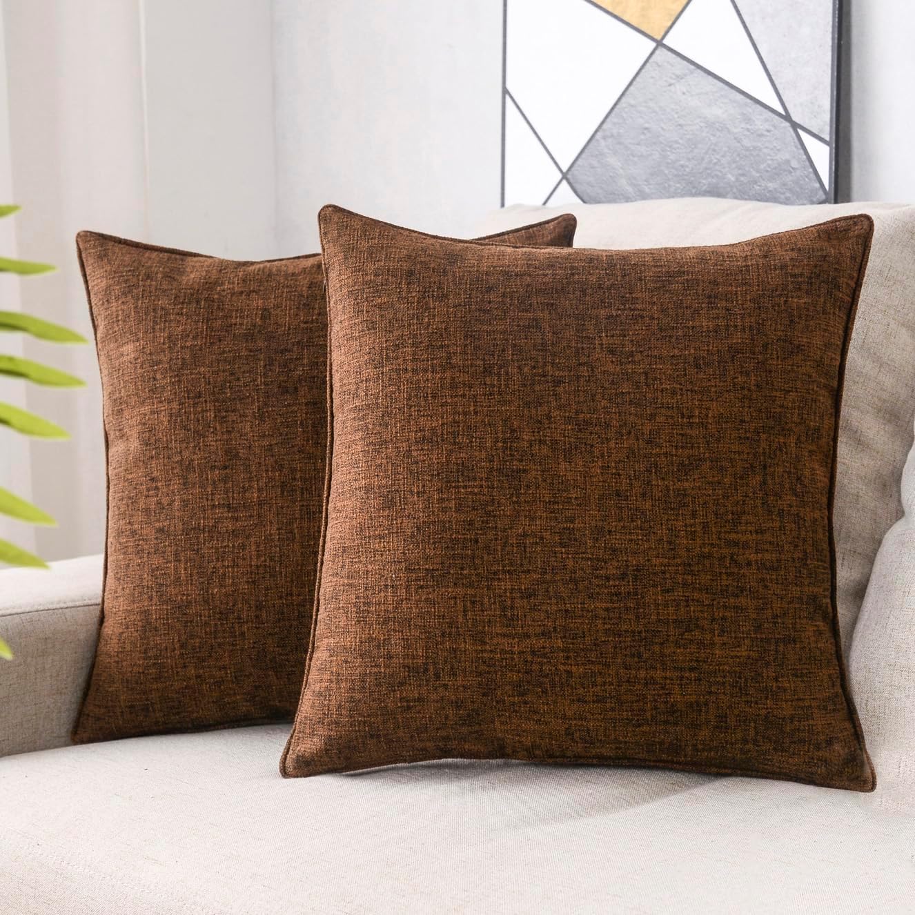 HPUK Decorative Throw Pillow Covers Set of 4 Square Couch Pillows Linen Cushion Cover for Couch Sofa Living Room, 18"x18" inches, Blue