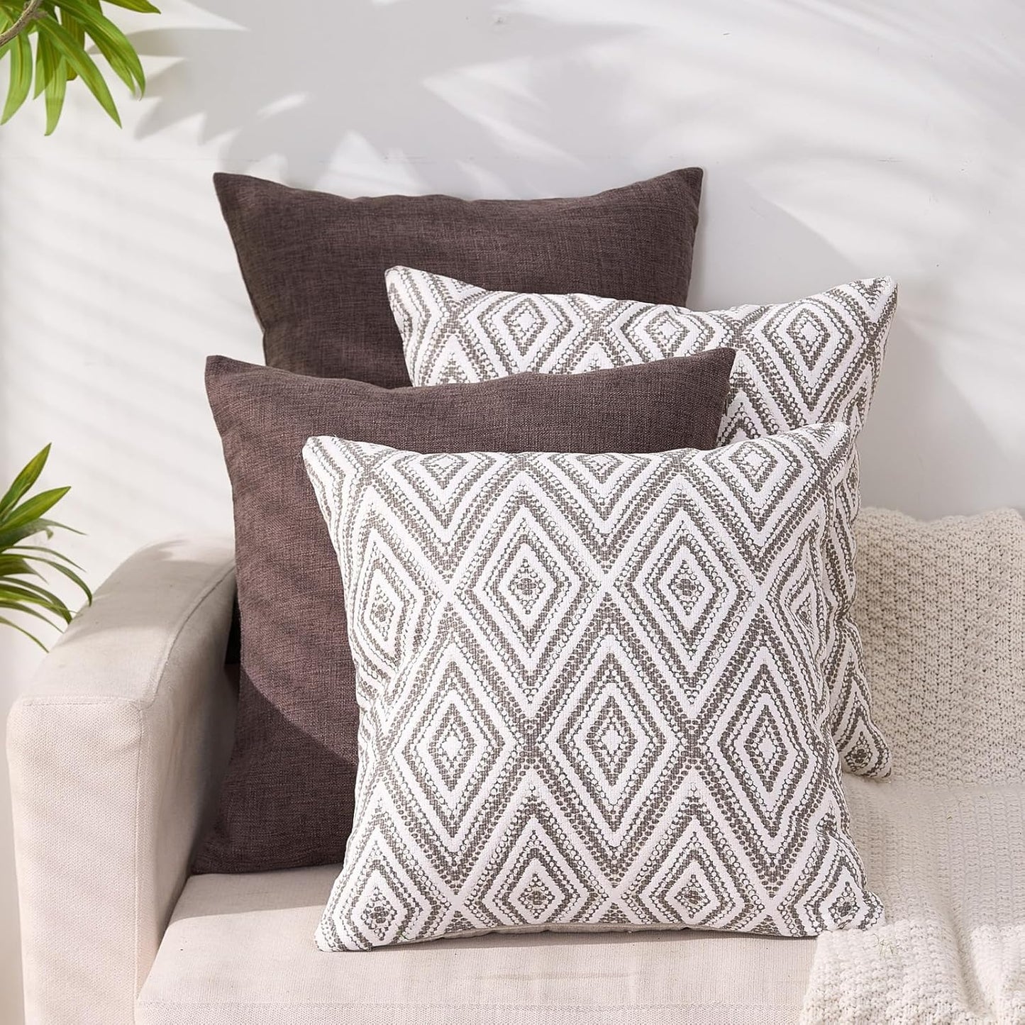 HPUK Decorative Throw Pillow Covers Set of 4 Square Couch Pillows Linen Cushion Cover for Couch Sofa Living Room, 18"x18" inches, Blue
