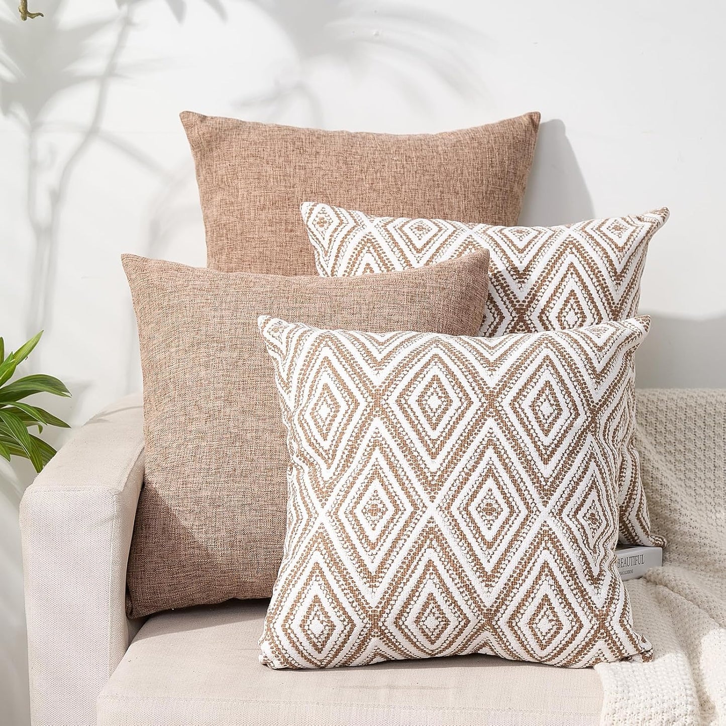 HPUK Decorative Throw Pillow Covers Set of 4 Square Couch Pillows Linen Cushion Cover for Couch Sofa Living Room, 18"x18" inches, Blue