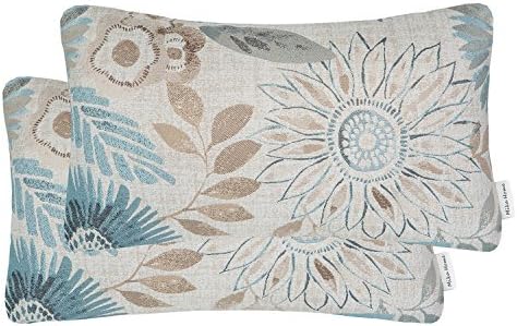 Pack of 2 Decorative Throw Pillows Cases Cushion Cover for Sofa Couch Bed,Sunflower Pattern,20x20 Inches,Blue Cream