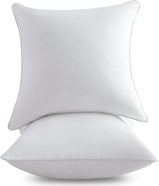 20 x 20 Pillow Inserts (Set of 2) - 20 Inch Square Interior Couch Throw Pillow with 100% Cotton Cover - Decorative Pillow Insert Pair - White Sofa Pillow
