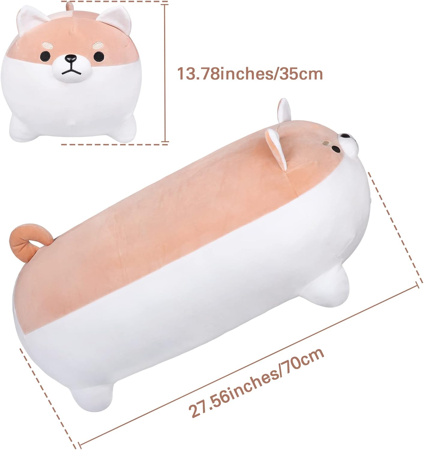 Auspicious beginning 27.6'' Shiba Inu Plush Toy Anime Angry Corgi Kawaii Long Plush Dog Soft Hugging Body Pillow, Big Stuffed Animal Plush Doll Gifts Brown