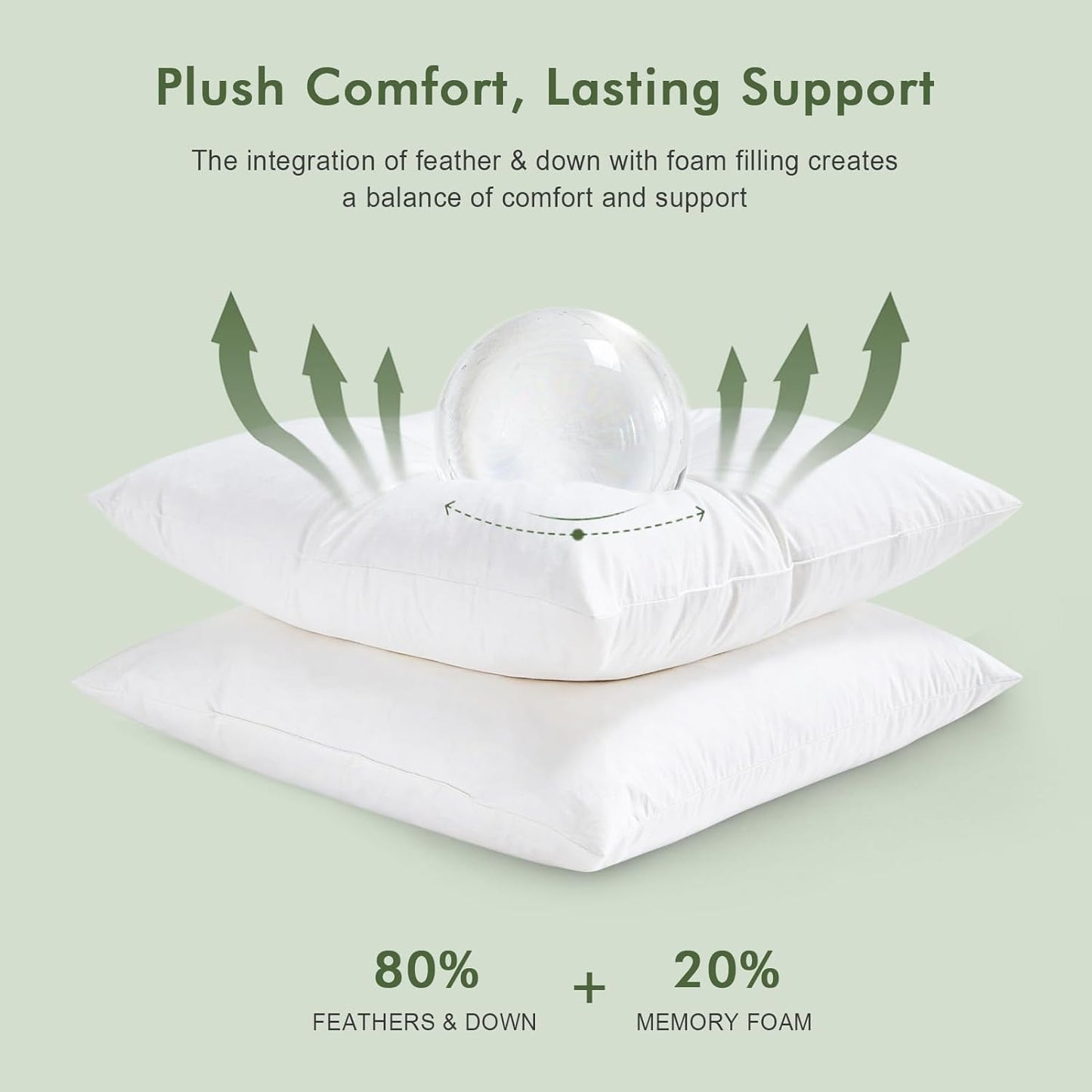 Feathers Down Throw Pillow Inserts 22x22, Set of 2, 100% Organic Cotton Shell, Soft Decorative Square Pillows Insert for Living Room Sofa, Couch, or Bed (White)
