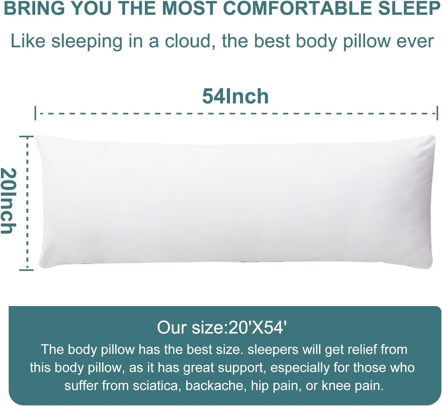 DOWNCOOL Large Body Pillow Insert- Breathable Full Body Pillow for Side Sleeper - Soft Long Bed Pillow for Adults - 20 x 54 inch