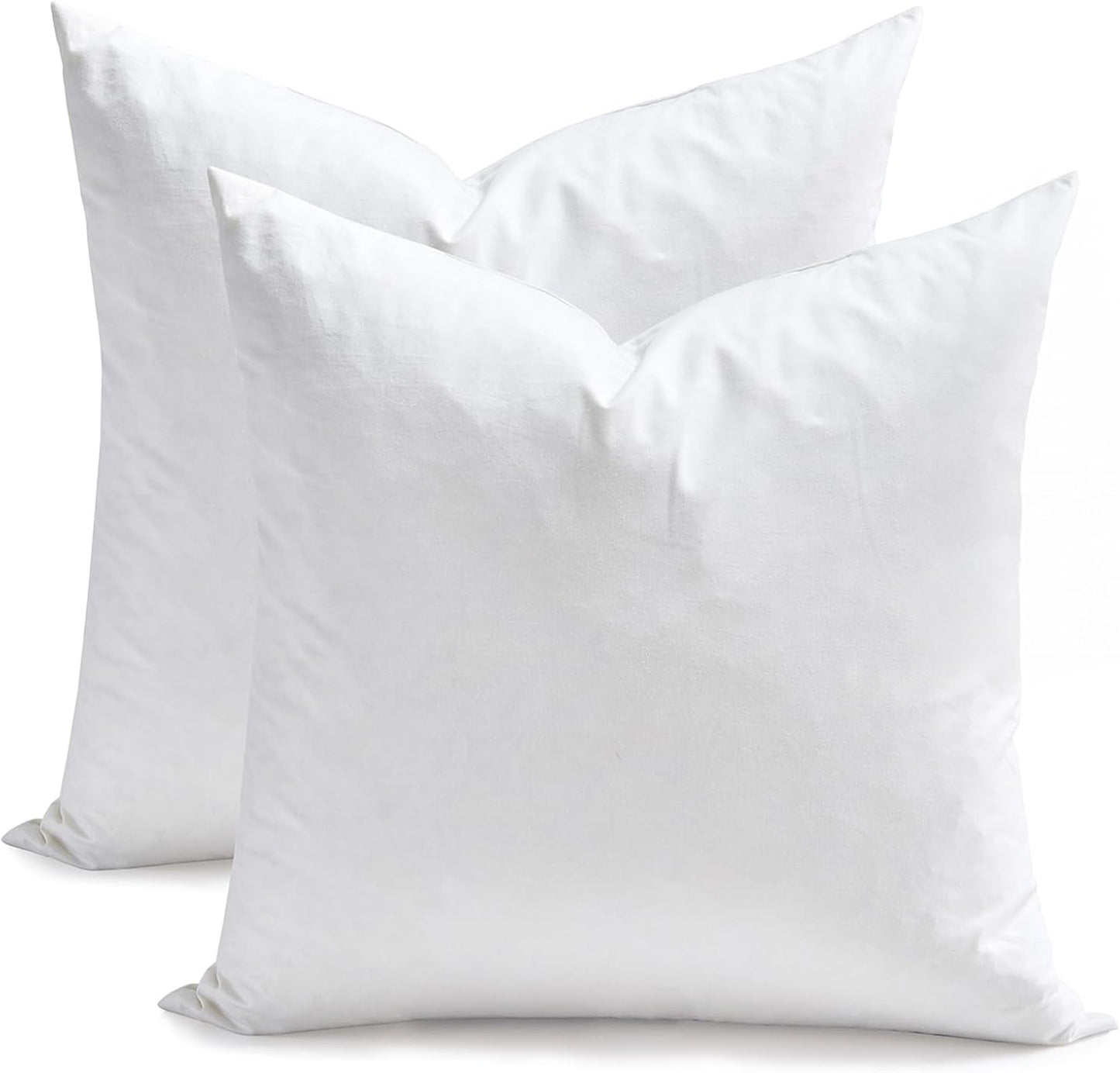Feathers Down Throw Pillow Inserts 22x22, Set of 2, 100% Organic Cotton Shell, Soft Decorative Square Pillows Insert for Living Room Sofa, Couch, or Bed (White)