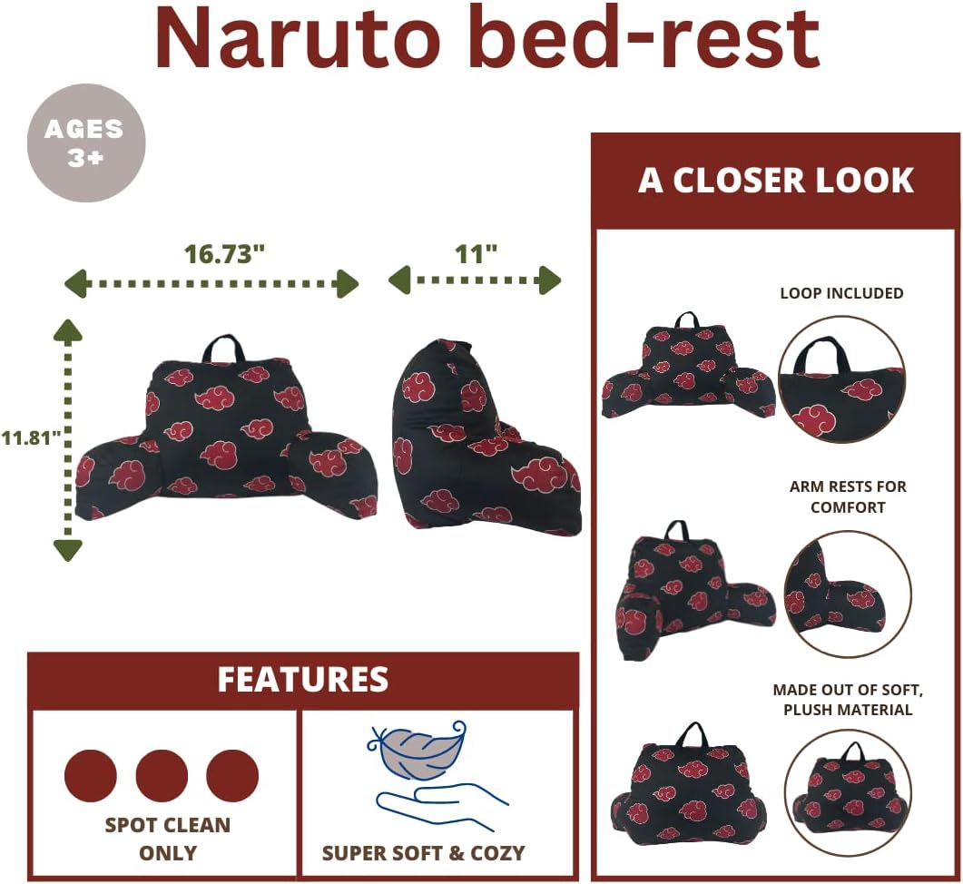 Franco Naruto Anime Akatsuki Pattern Reading Bed Rest Soft Lounge Pillow with Arms (Official Product)
