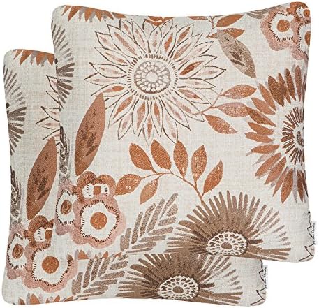 Pack of 2 Decorative Throw Pillows Cases Cushion Cover for Sofa Couch Bed,Sunflower Pattern,20x20 Inches,Blue Cream