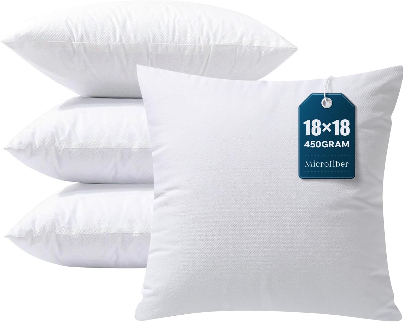Phantoscope Pillow Inserts, Hypoallergenic 100% Virgin Fiber Square Form Microfiber Throw Pillow Inserts, Couch Bed Pillows 45x45 cm, 18x18 Inch (Pack of 4)