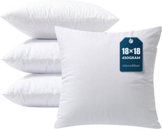 Phantoscope Pillow Inserts, Hypoallergenic 100% Virgin Fiber Square Form Microfiber Throw Pillow Inserts, Couch Bed Pillows 45x45 cm, 18x18 Inch (Pack of 4)