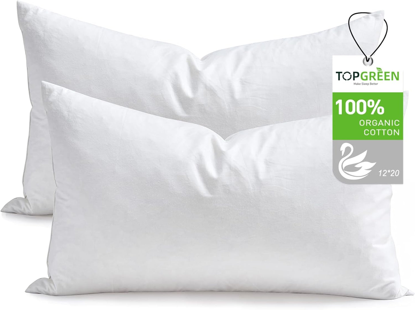 Feathers Down Throw Pillow Inserts 22x22, Set of 2, 100% Organic Cotton Shell, Soft Decorative Square Pillows Insert for Living Room Sofa, Couch, or Bed (White)