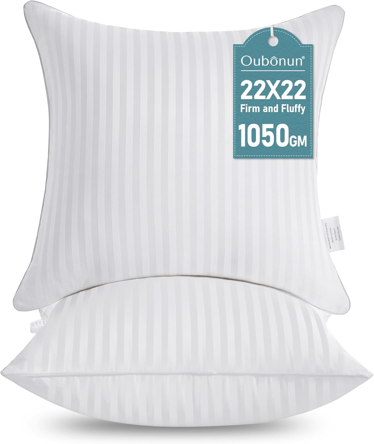 Oubonun 18 x 18 Throw Pillow Inserts, Firm and Fluffy Decorative Square Pillows for Couch Bed Sofa with Soft Cotton Cover White Cushion with Down Alternative Pack of 2