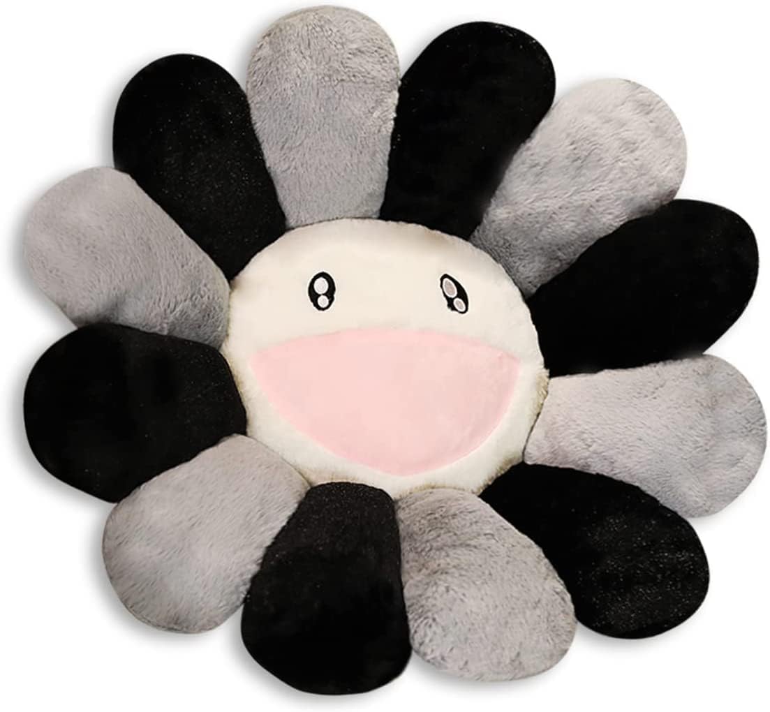 Smile Face Plush Rainbow Pillow, Sunflower Indie Decor Plush Pillow Soft & Comfortable Flower Floor Pillow for Home Reading Bed Room Decoration (40CM, Black and White)