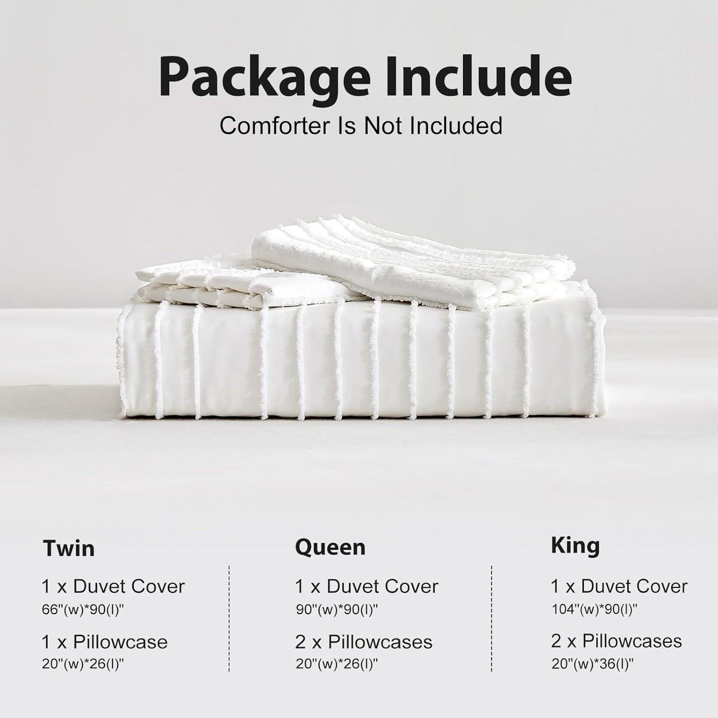 WARMDERN White Boho Duvet Cover Set King Size, Striped Textured Duvet Cover Tufted Bedding Set, 3 Pcs Ultra Soft Washed Microfiber Duvet Cover with Zipper Closure (King, White)
