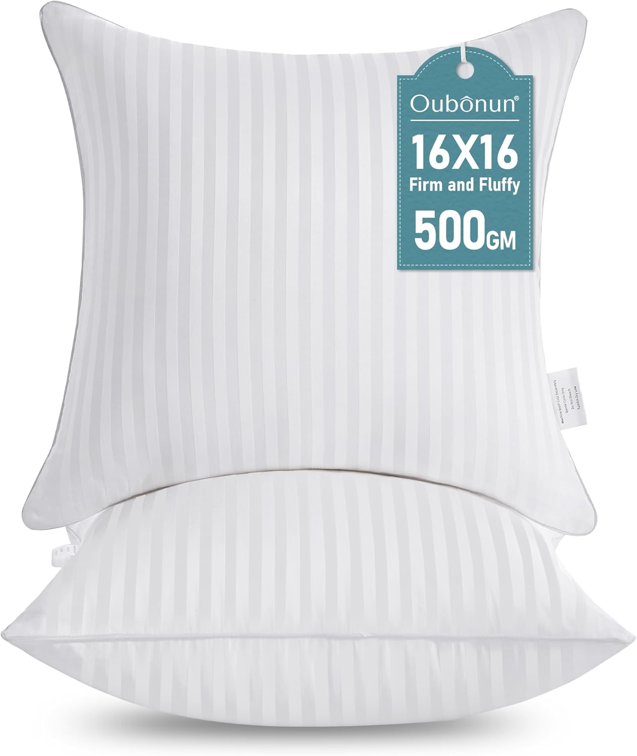 Oubonun 18 x 18 Throw Pillow Inserts, Firm and Fluffy Decorative Square Pillows for Couch Bed Sofa with Soft Cotton Cover White Cushion with Down Alternative Pack of 2