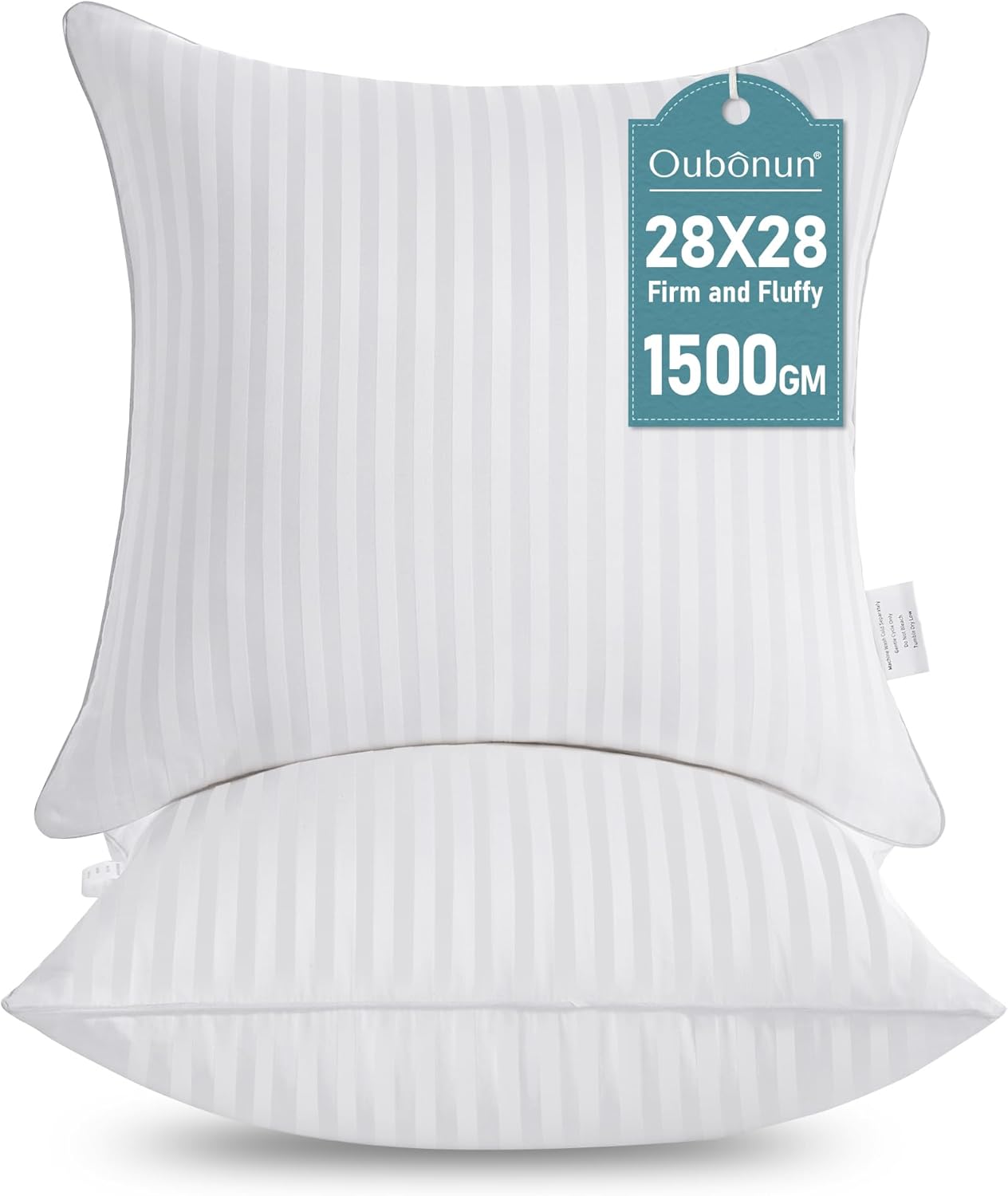 Oubonun 18 x 18 Throw Pillow Inserts, Firm and Fluffy Decorative Square Pillows for Couch Bed Sofa with Soft Cotton Cover White Cushion with Down Alternative Pack of 2