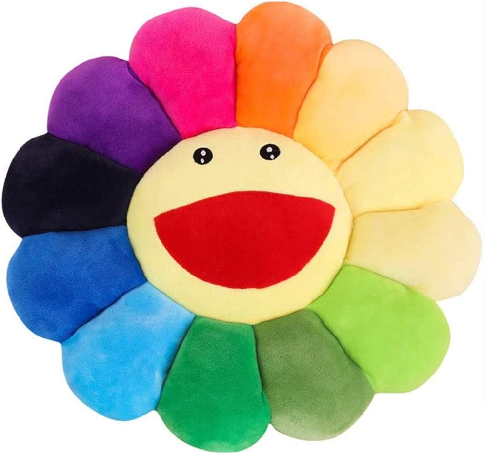Smile Face Plush Rainbow Pillow, Sunflower Indie Decor Plush Pillow Soft & Comfortable Flower Floor Pillow for Home Reading Bed Room Decoration (40CM, Black and White)