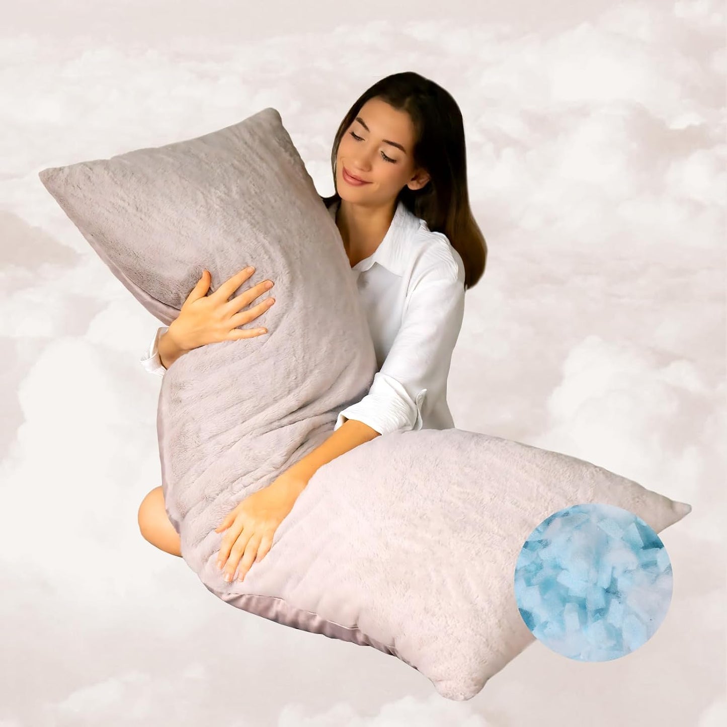 ZonLi Fluffy Body Pillow, Full Body Pillows for Adults, Long Pillow for Sleeping with Removable Cover and Adjustable Filling for Side Sleeper & Pregnancy，Large and Firm Pillow, Machine Washable(Grey)