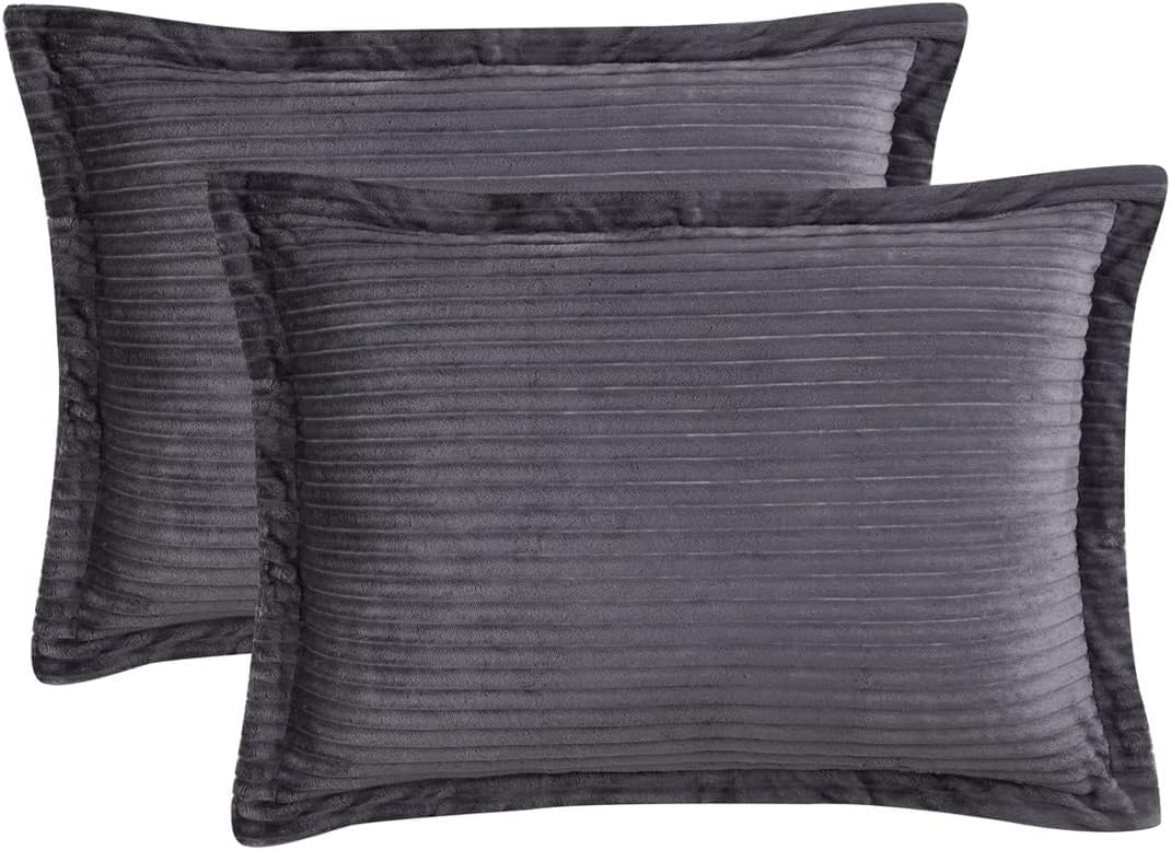 Hearth & Harbor Premium Flannel Duvet Cover Set - 3 PC Reversible Full Comforter Cover Set with Microfiber Back - 1 Velvet Duvet Cover Full & 2 Pillow Shams 80 x 90 inches - Charcoal Gray