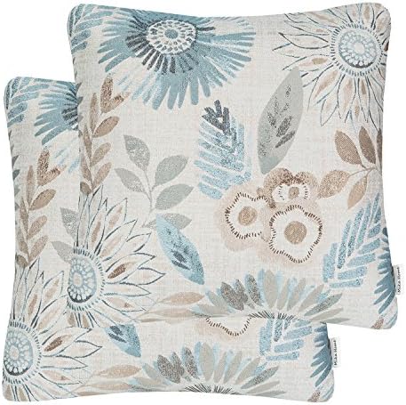 Pack of 2 Decorative Throw Pillows Cases Cushion Cover for Sofa Couch Bed,Sunflower Pattern,20x20 Inches,Blue Cream
