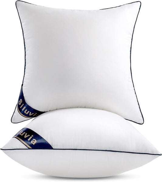 Siluvia 20"x20" Pillow Inserts Set of 2 Decorative Square Square Throw 20 Pillows with 100% Cotton Cover for Sofa, Couch, and Bed - White