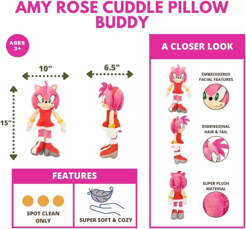 Franco Super Soft Plush Anime Cuddle Pillow Buddy, 1 Count (Pack of 1), Sonic The Hedgehog Amy Rose