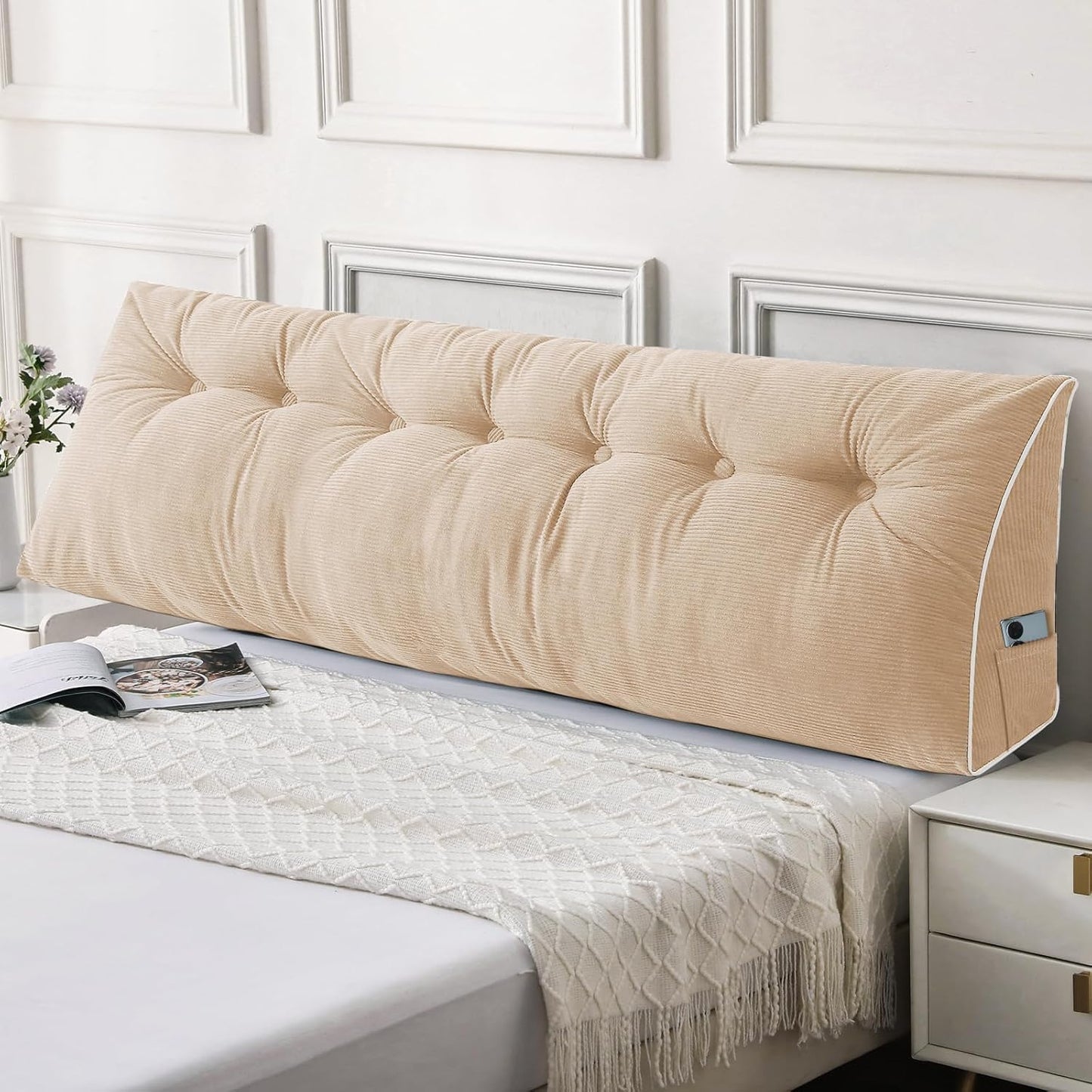 Sasttie Headboard Pillow Queen, Triangular Wedge Pillow Headboard, Wedge Headboard Pillow for Bed Sofa, Daybed Pillows for Sitting up, Reading or Working with Removable Cover, Dark Grey
