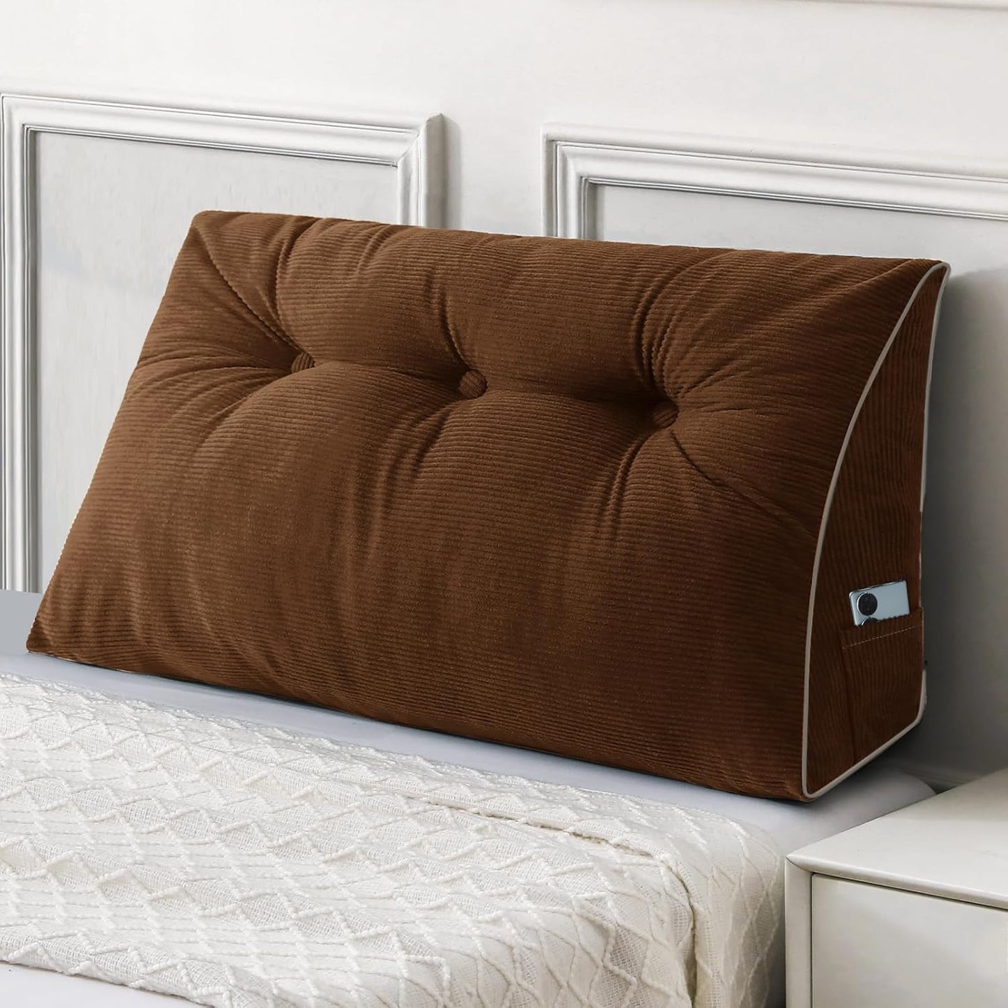 Sasttie Headboard Pillow Queen, Triangular Wedge Pillow Headboard, Wedge Headboard Pillow for Bed Sofa, Daybed Pillows for Sitting up, Reading or Working with Removable Cover, Dark Grey
