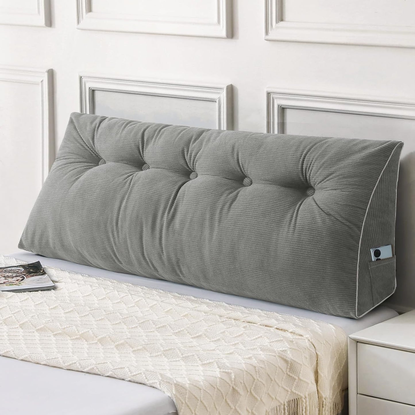 Sasttie Headboard Pillow Queen, Triangular Wedge Pillow Headboard, Wedge Headboard Pillow for Bed Sofa, Daybed Pillows for Sitting up, Reading or Working with Removable Cover, Dark Grey