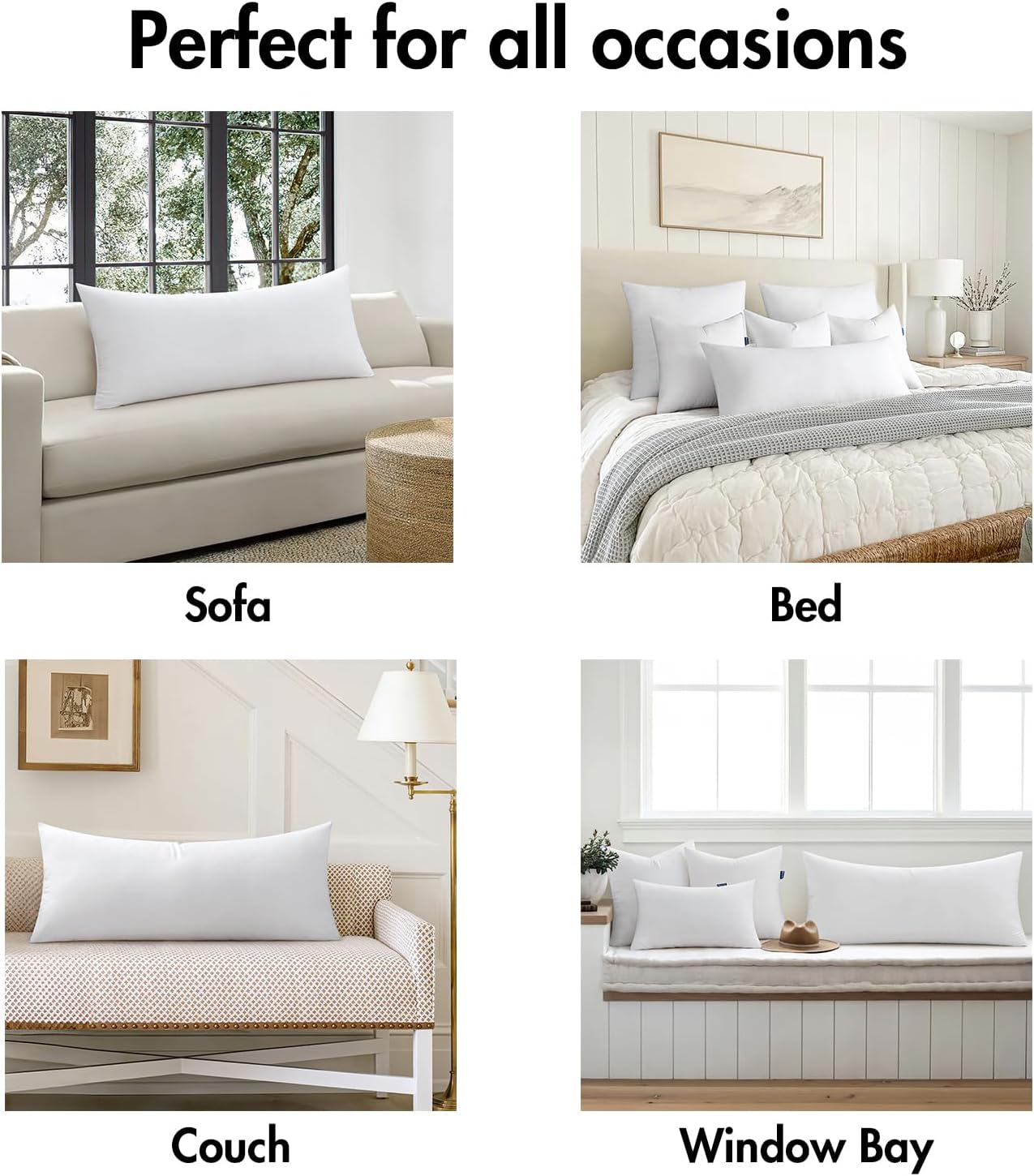 MIULEE 14x36 Inch Throw Pillow Insert Premium Throw Pillow Virgin Microfiber Stuffer Rectangle Pillow for Sofa Bed Couch