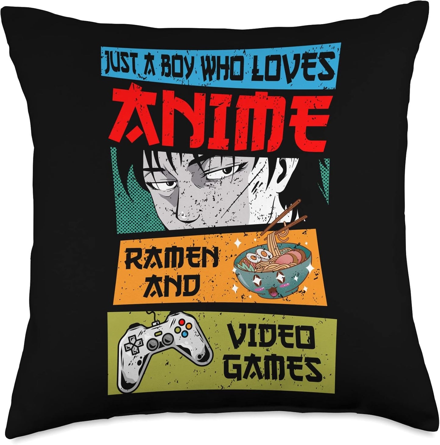 Just A Boy Who Loves Anime Ramen and Video Games, Gaming Throw Pillow