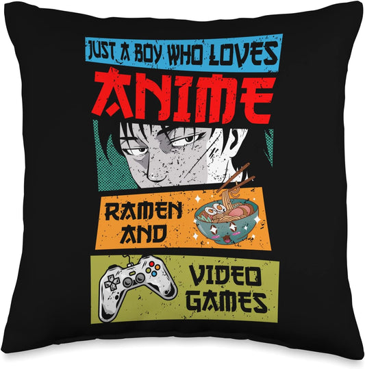 Just A Boy Who Loves Anime Ramen and Video Games, Gaming Throw Pillow