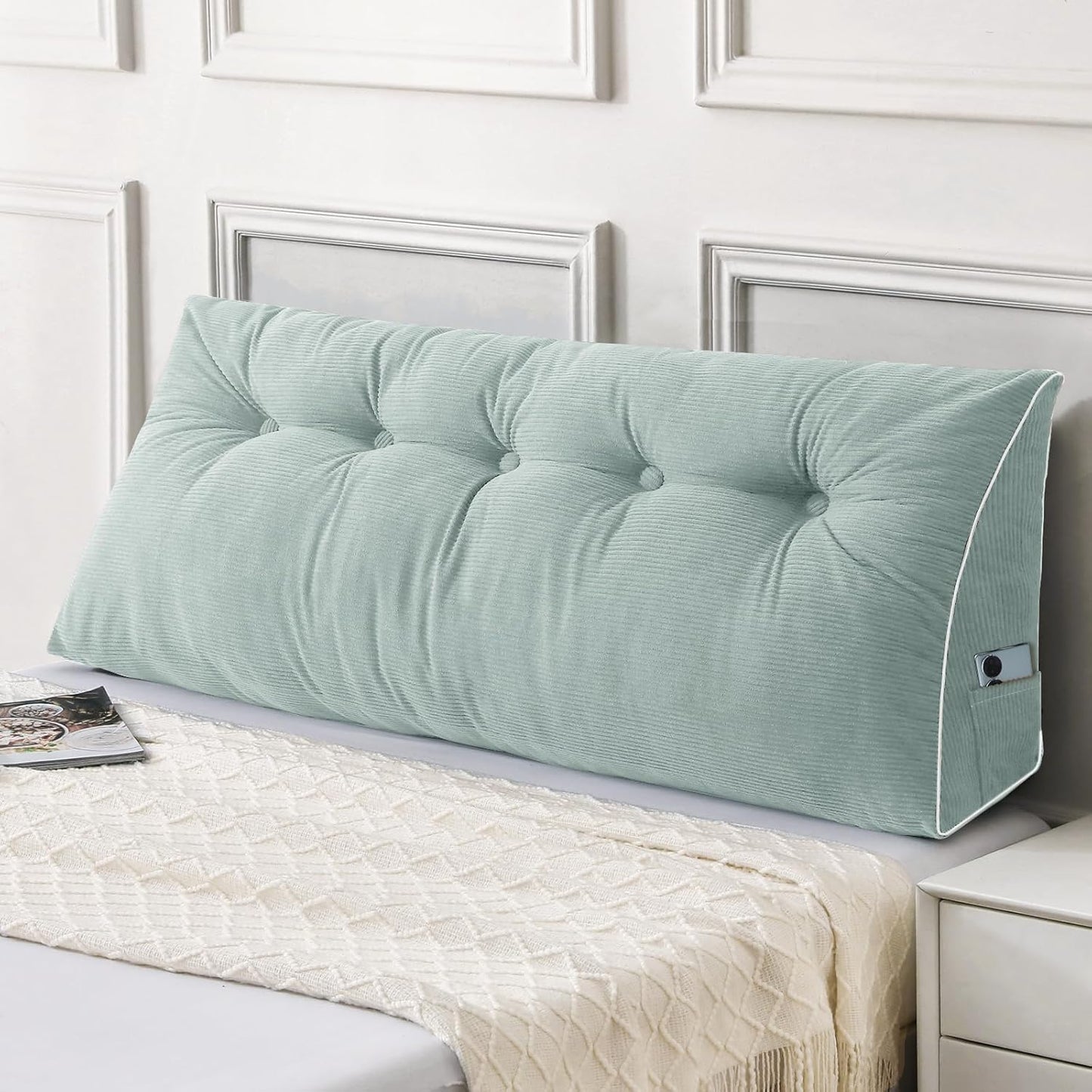 Sasttie Headboard Pillow Queen, Triangular Wedge Pillow Headboard, Wedge Headboard Pillow for Bed Sofa, Daybed Pillows for Sitting up, Reading or Working with Removable Cover, Dark Grey