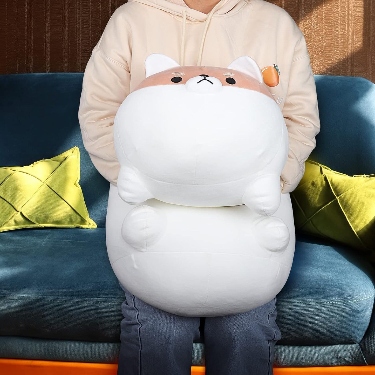 Auspicious beginning 27.6'' Shiba Inu Plush Toy Anime Angry Corgi Kawaii Long Plush Dog Soft Hugging Body Pillow, Big Stuffed Animal Plush Doll Gifts Brown