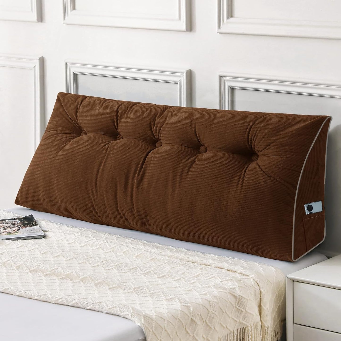Sasttie Headboard Pillow Queen, Triangular Wedge Pillow Headboard, Wedge Headboard Pillow for Bed Sofa, Daybed Pillows for Sitting up, Reading or Working with Removable Cover, Dark Grey