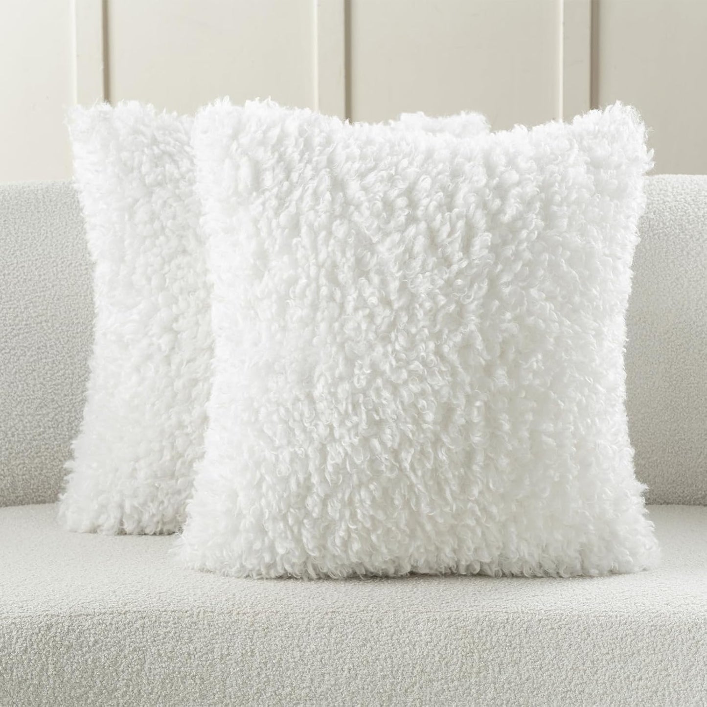FUTEI Olive Green Decorative Throw Pillow Covers 18x18 Inch Set of 2,Soft Fluffy Faux Wool Fur Boucle Textured Cushion Case,Modern Home Decor for Couch Bed Living Room Office