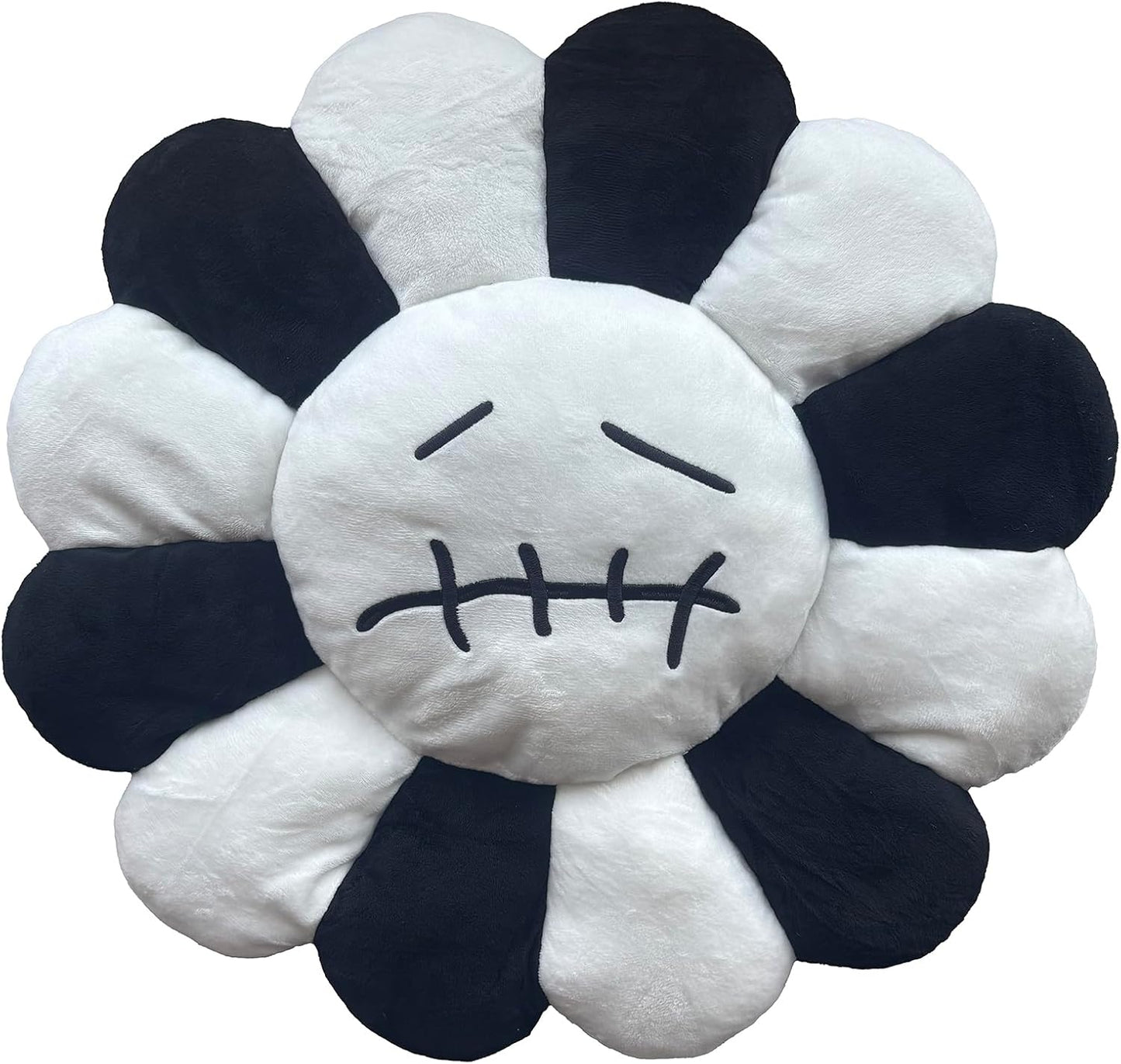 Smile Face Plush Rainbow Pillow, Sunflower Indie Decor Plush Pillow Soft & Comfortable Flower Floor Pillow for Home Reading Bed Room Decoration (40CM, Black and White)