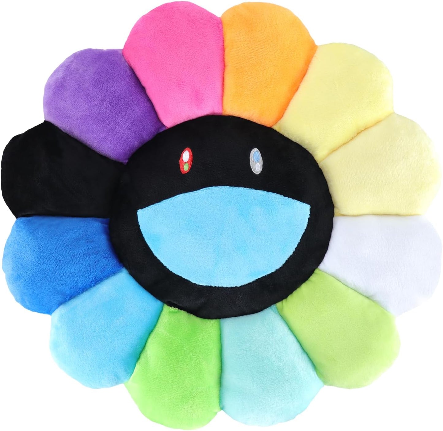 Smile Face Plush Rainbow Pillow, Sunflower Indie Decor Plush Pillow Soft & Comfortable Flower Floor Pillow for Home Reading Bed Room Decoration (40CM, Black and White)