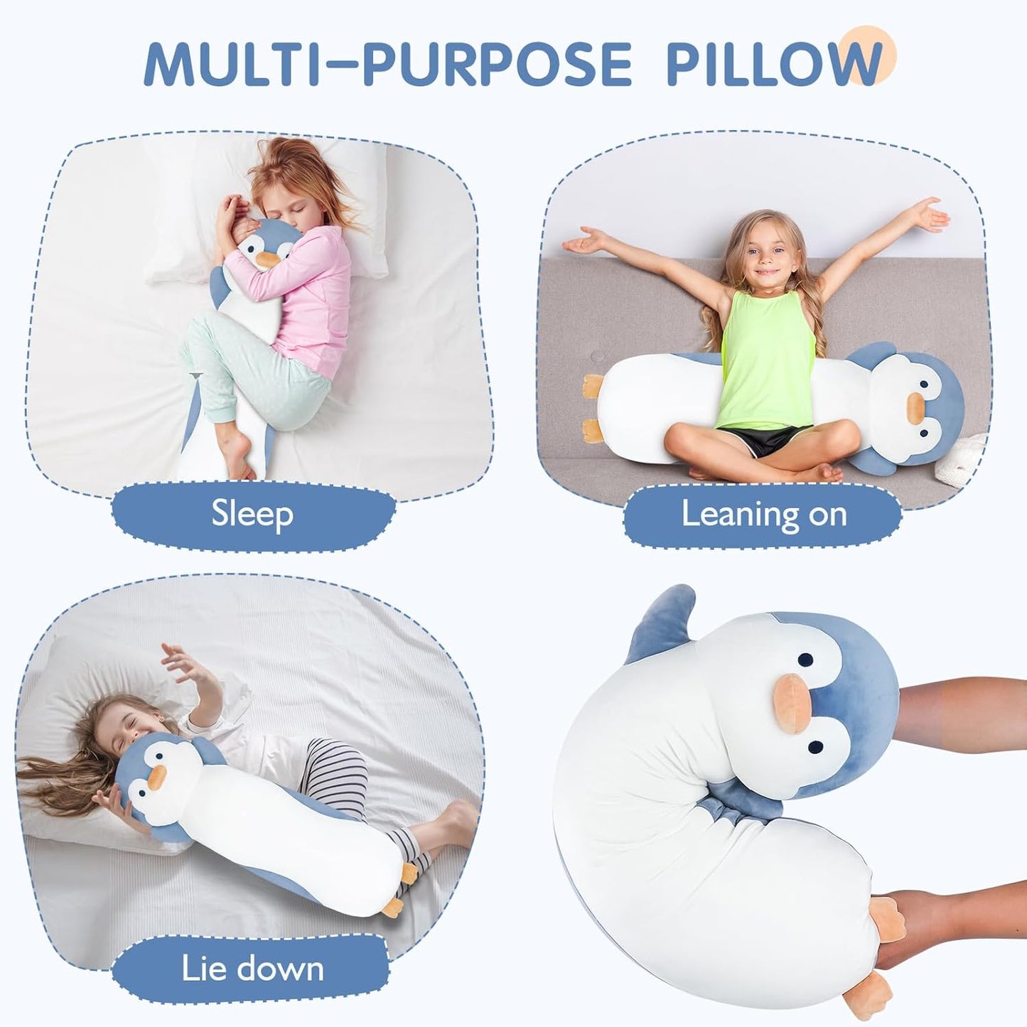 36" Penguin Stuffed Animal, Soft Jumbo Long Cuddle Pillow, Cute Blue Penguin Plush Body Pillow Plushies Toy Gift for Kids, Boy and Girls Birthday,Valentine