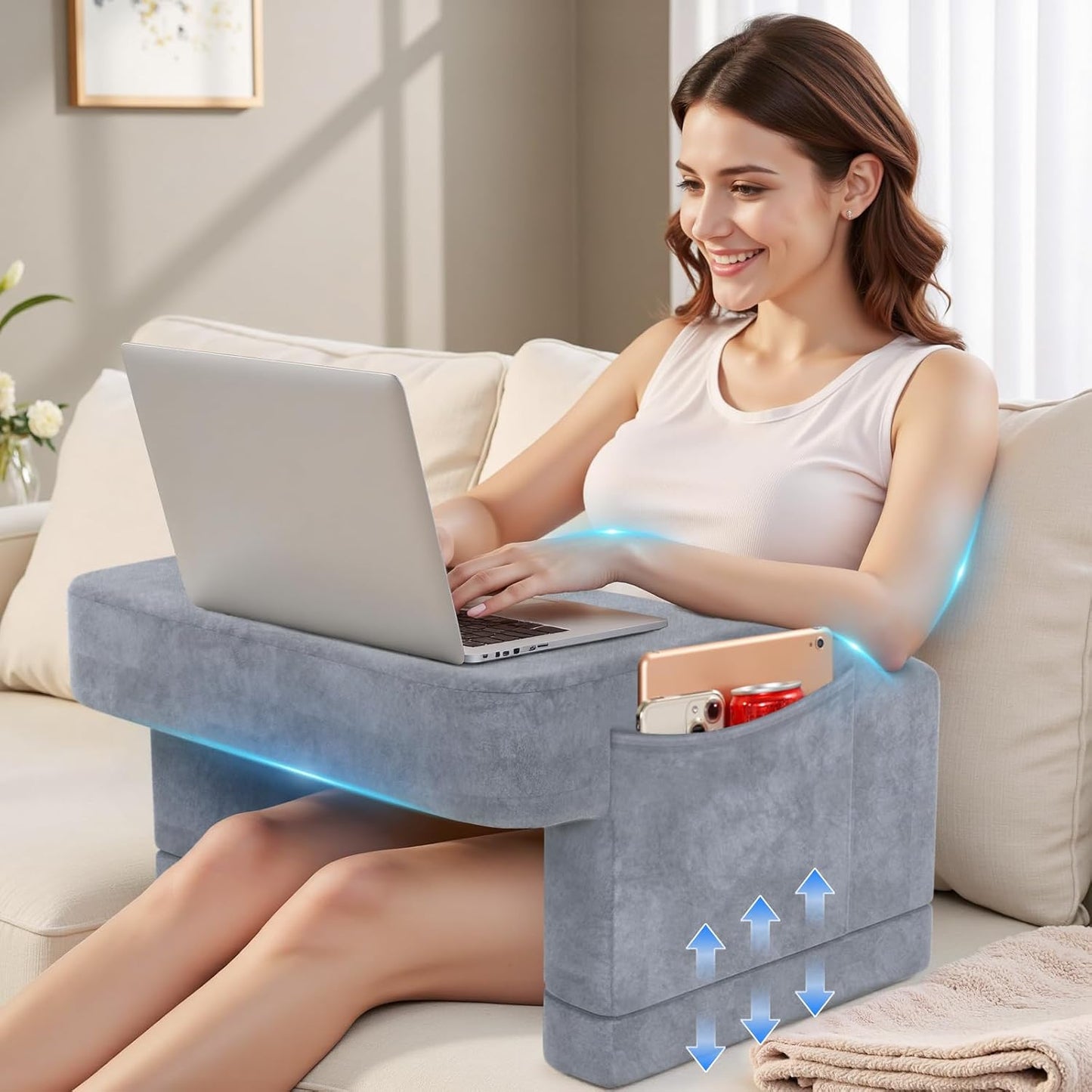 Reading Pillow Adjustable, Gaming Pillow for Laptop, Lap Desk Pillow with Pockets for Reading Gaming Working Playing Crocheting in Bed Floor Sofa Car