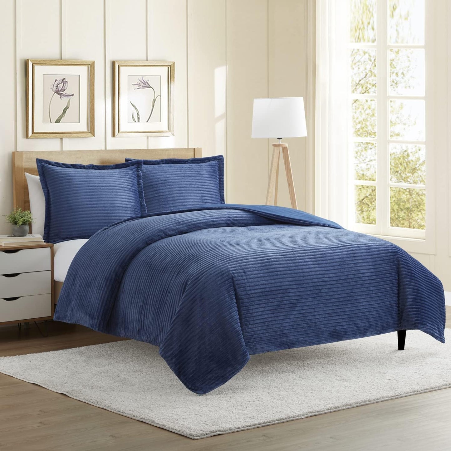 Hearth & Harbor Premium Flannel Duvet Cover Set - 3 PC Reversible Full Comforter Cover Set with Microfiber Back - 1 Velvet Duvet Cover Full & 2 Pillow Shams 80 x 90 inches - Charcoal Gray