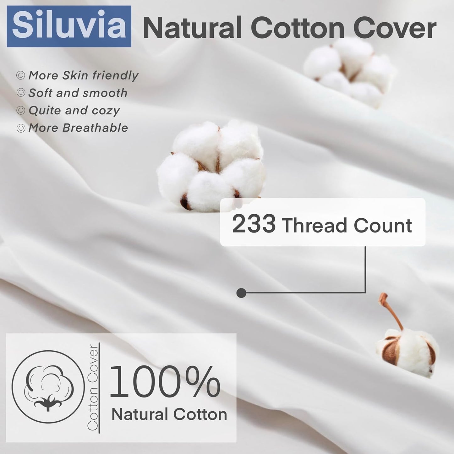 Siluvia 20"x20" Pillow Inserts Set of 2 Decorative Square Square Throw 20 Pillows with 100% Cotton Cover for Sofa, Couch, and Bed - White