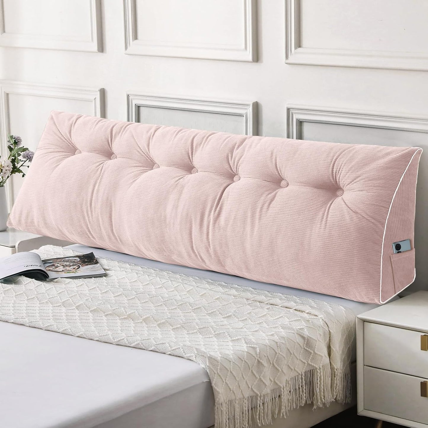 Sasttie Headboard Pillow Queen, Triangular Wedge Pillow Headboard, Wedge Headboard Pillow for Bed Sofa, Daybed Pillows for Sitting up, Reading or Working with Removable Cover, Dark Grey