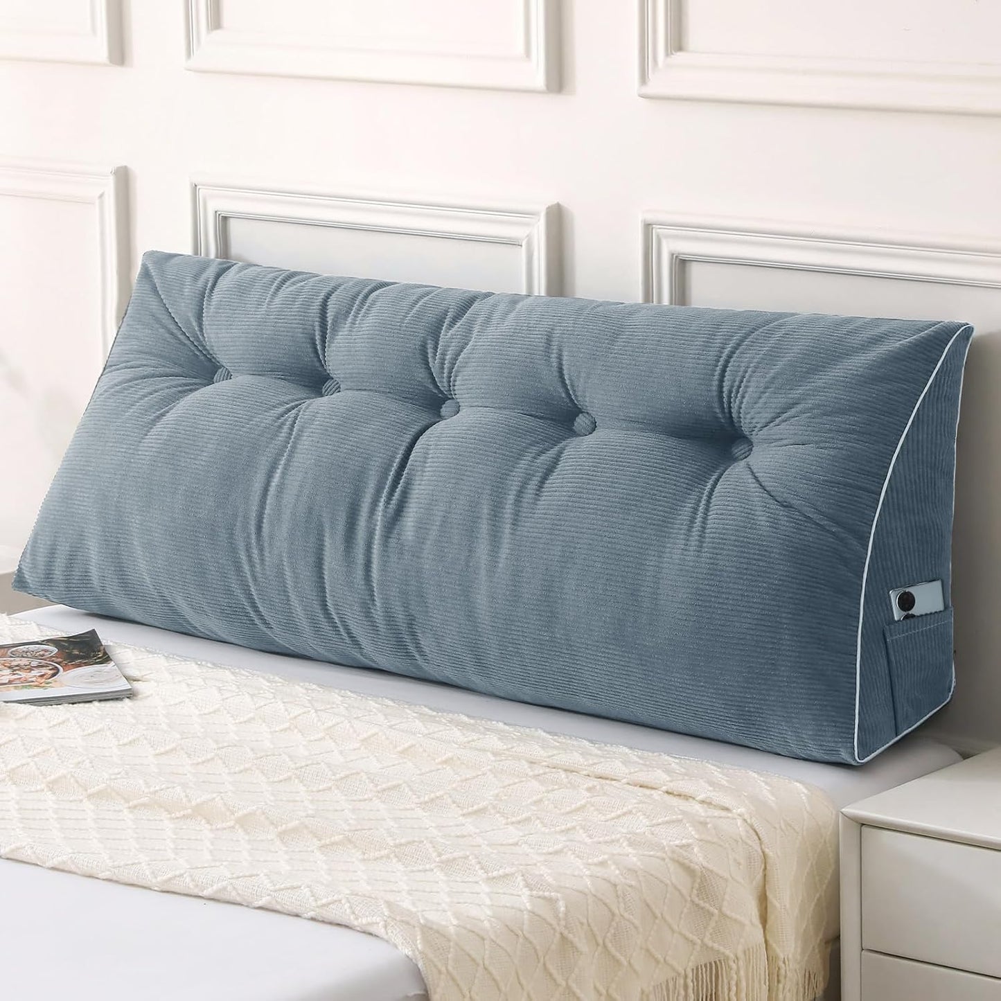 Sasttie Headboard Pillow Queen, Triangular Wedge Pillow Headboard, Wedge Headboard Pillow for Bed Sofa, Daybed Pillows for Sitting up, Reading or Working with Removable Cover, Dark Grey